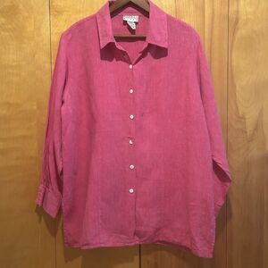 Sigrid Olsen Sport-Pink Linen Button Down Shirt-Marled-Sz 16W-Lagenlook*Read